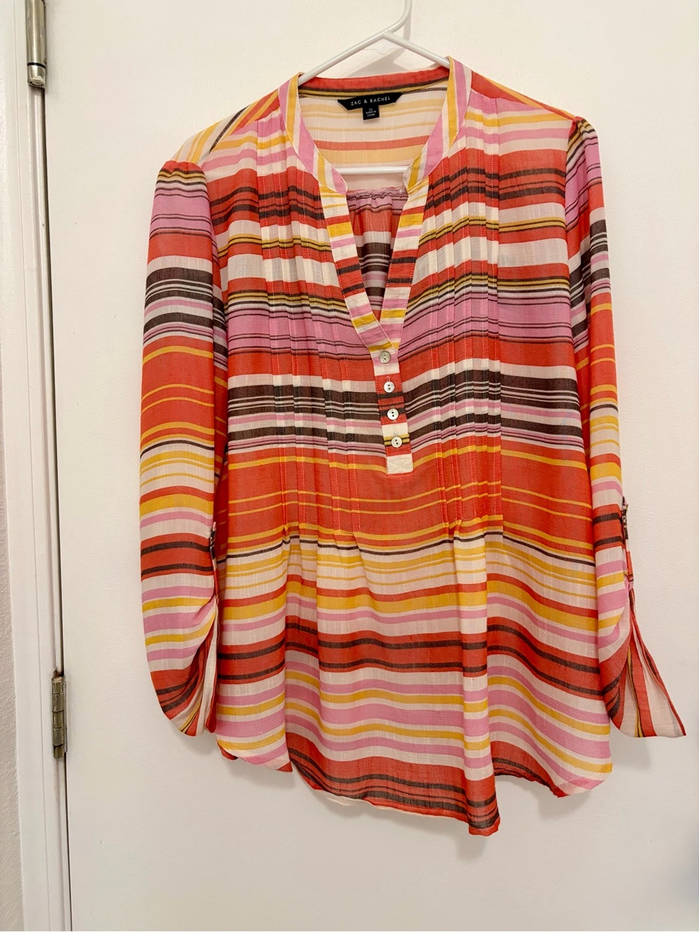 Zac & Rachel Orange, Pink and Yellow Striped Button-Front Blouse